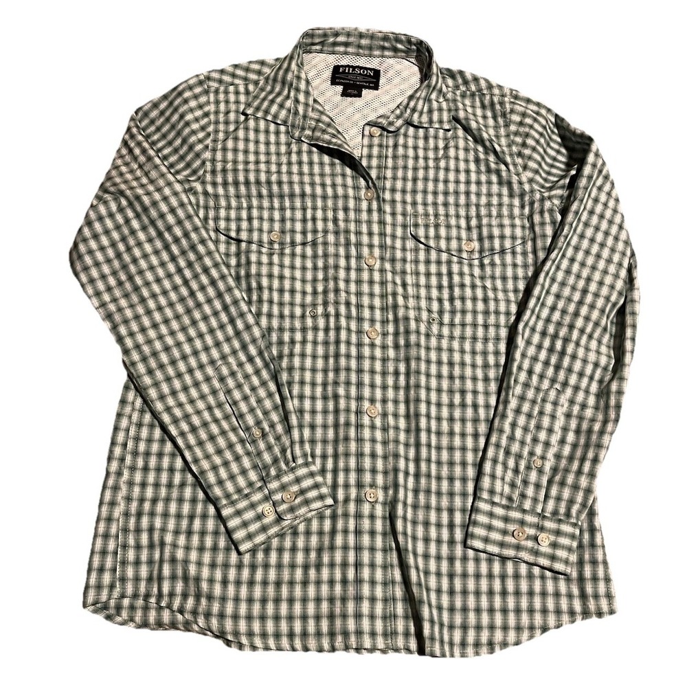 CC FILSON Men's M Vented Performance Fishing Plaid Button Up Outdoors Green